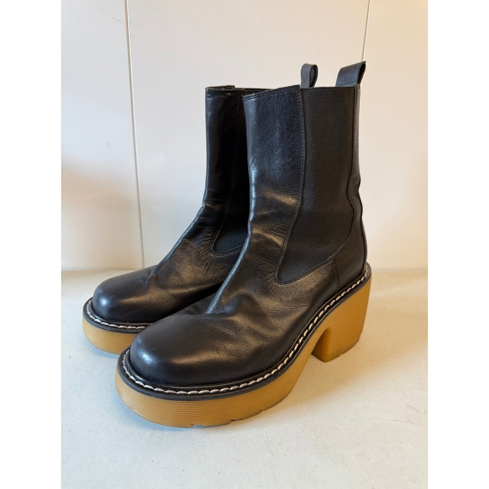 Marc Fisher LTD MLFREDY Black Leather Platform Chelsea Boots Gum Sole 7.5M